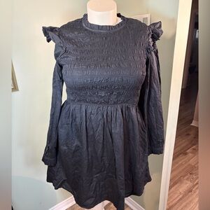 127. GAP Smocked Ruffle Long Sleeve Mini Dress - Black
